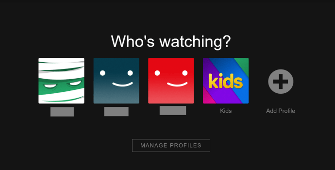 Stránka výberu profilu Netflix