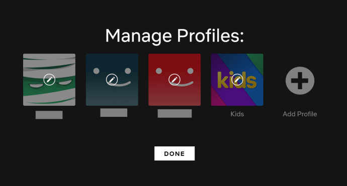 Página de perfil de gerenciamento do Netflix