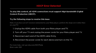 roku HDCP napaka