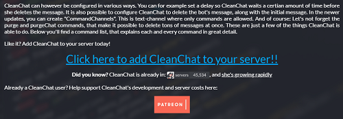 انقر هنا لإضافة CleanChat إلى الخادم الخاص بك
