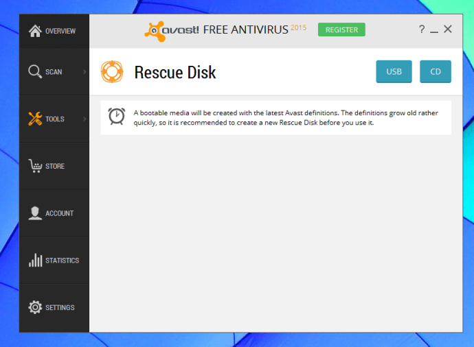 Avast Free Antivirus 2015 apskats - glābšanas diska izveide