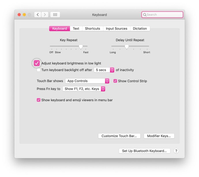 „Mac“ klaviatūros automatinis ryškumas