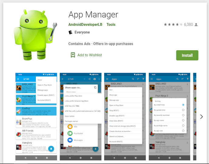 Pàgina del gestor d'aplicacions a Google Play Store.