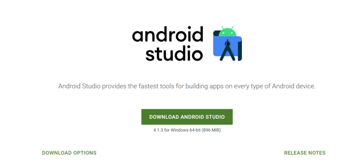 Pàgina d'inici d'Android Studio.