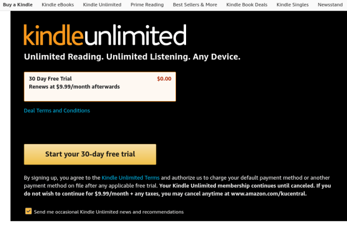 Bezplatná registrácia na skúšobnú verziu Amazom Kindle Unlimited