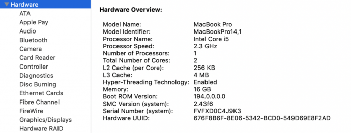 Mac hardware oversigt