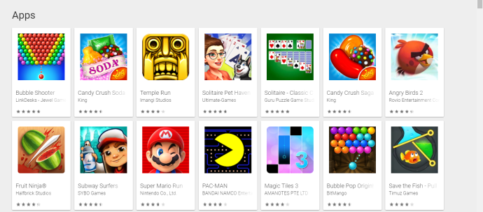 Pàgina de jocs per a Android de Google Play Store