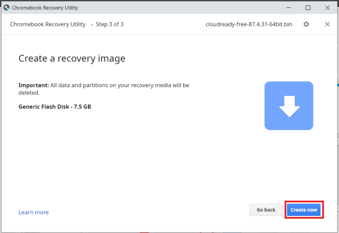 إعدادات أداة استرداد Chromebook 3