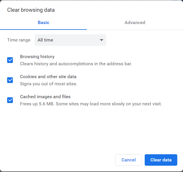 خيارات حذف محفوظات Chrome